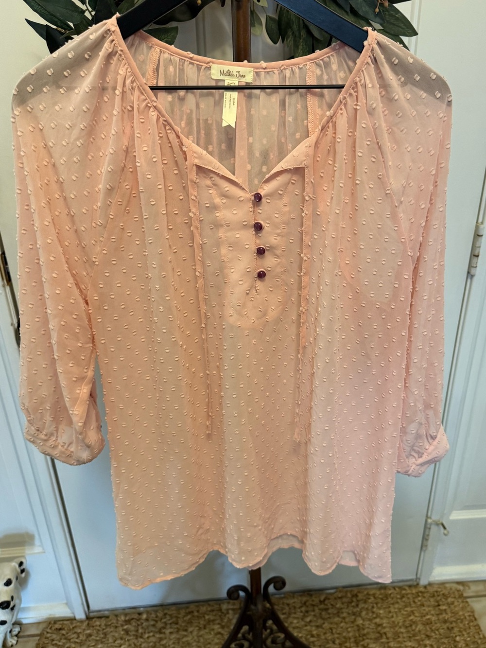 Matilda Jane Mae Sheer Swiss Dot Pink Blouse L